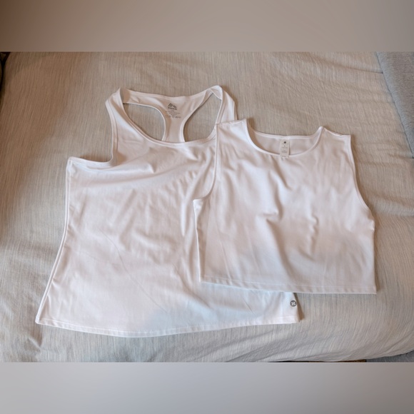 TWO white athletic tops size L 8/10 - Picture 1 of 6